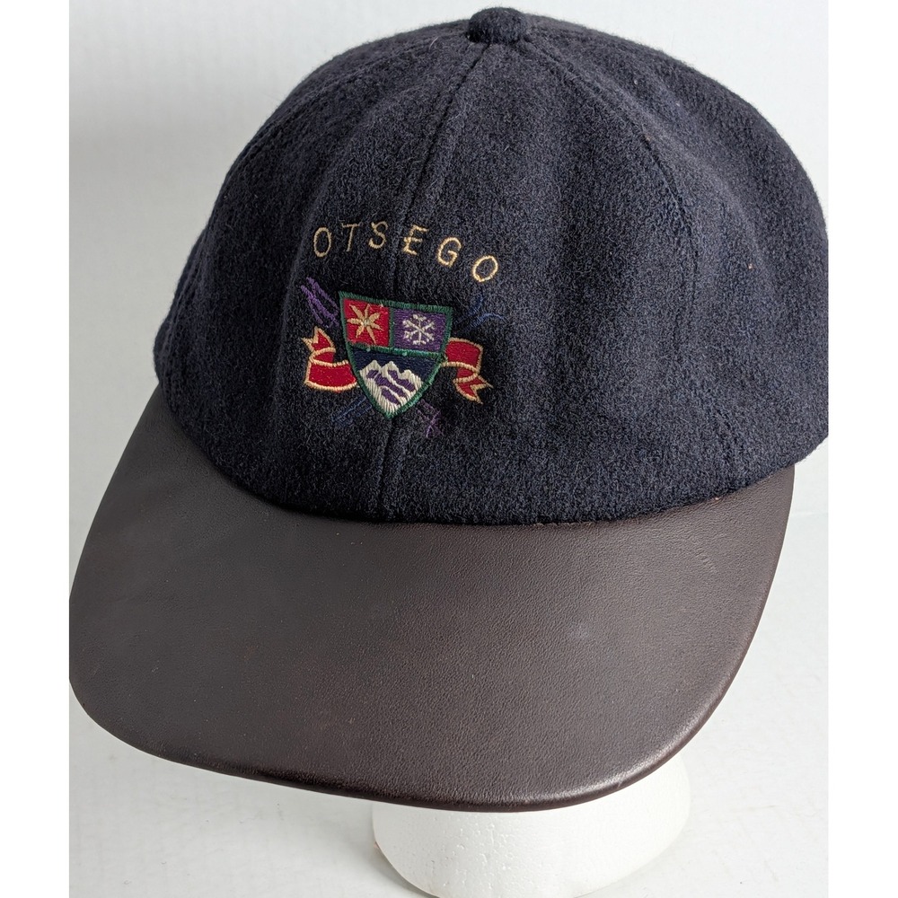 Vintage Otsego Wool Snapback Hat Made In USA Leather Brim Strapback Dad Cap